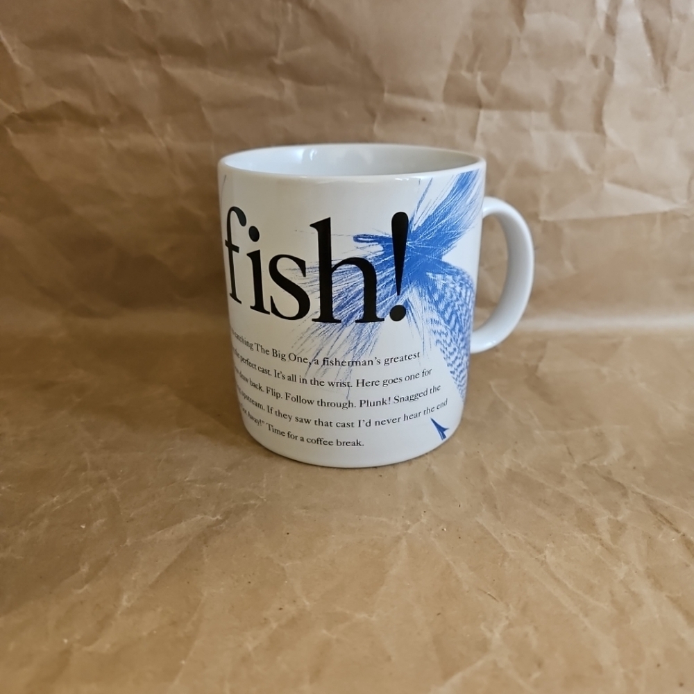 Vintage Starbucks Sport Mug "Go Fish!" Coffee Tea Cup 1996 Fly Fishing